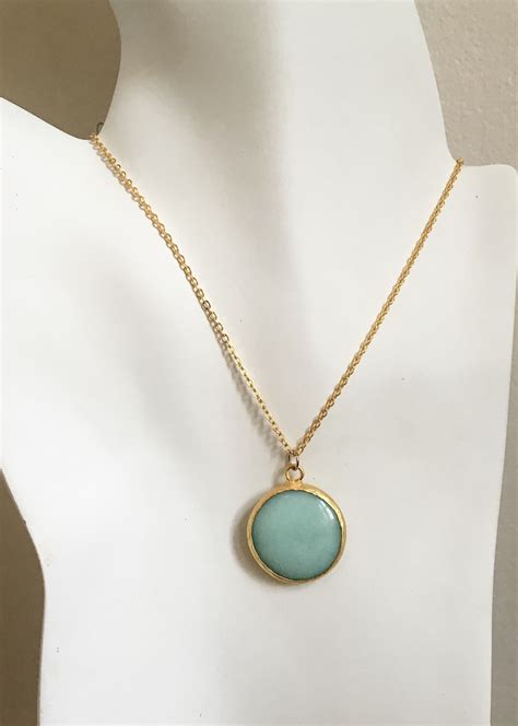 Turquoise Jade Pendant Necklace Gold Jade Necklace