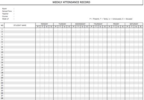 Student Attendance Sheet Weekly Monthly