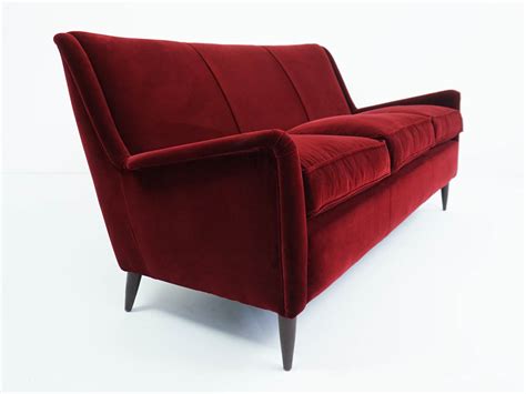 Comfortable Three Seater Red Velvet Sofa Demosmobilia