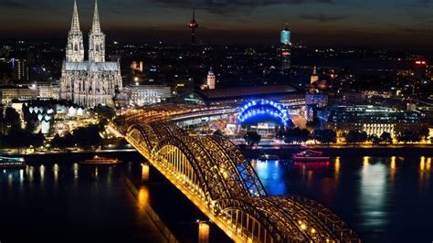 Cologne Cathedral Hohenzollern Bridge Germany Cologne Europe Night