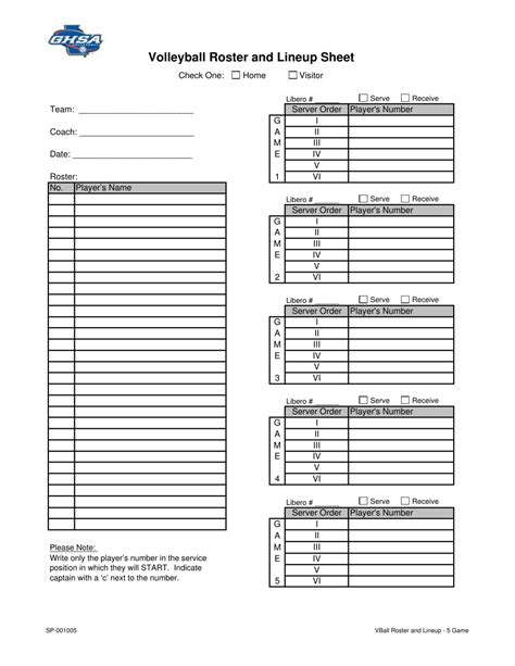 Volleyball Roster And Lineup Sheet Template Ghsa Download Printable