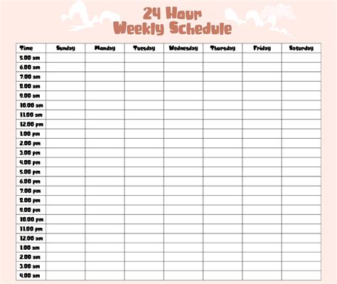 24 Hour Printable Schedule