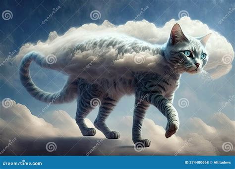 Elegant Feline Extraterrestrial Creature Walking In Air Among Clouds