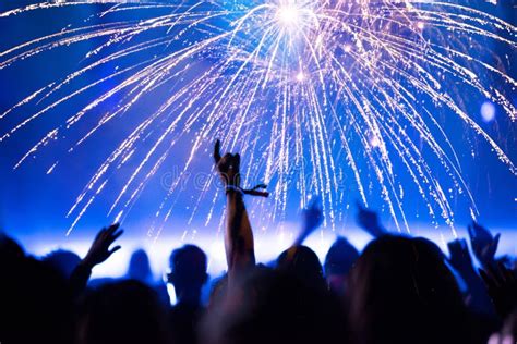 New Year`s Eve Cheering Crowd And Fireworks Stock Image Image Of