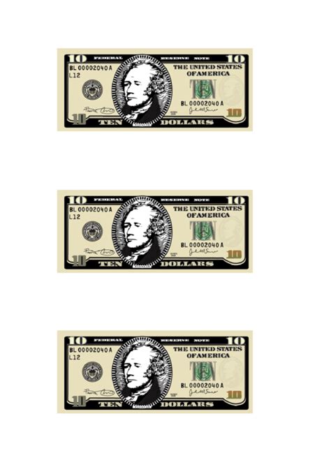 Printable 10 Dollar Bill