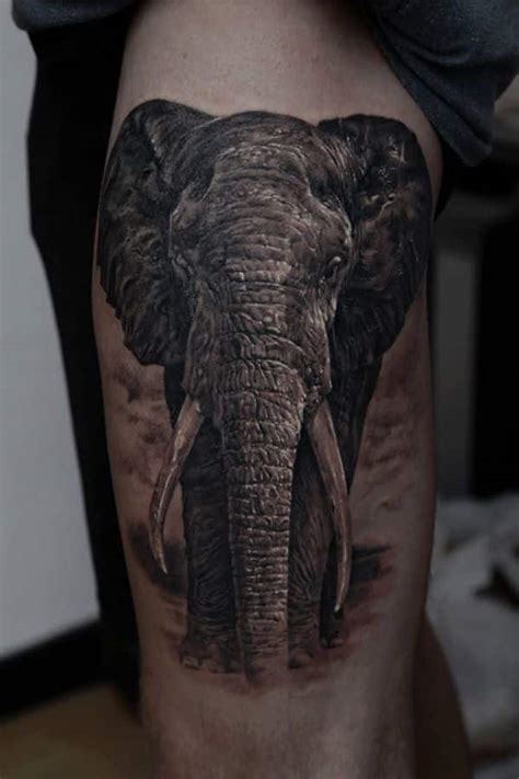 Elephant with colorful butterfly tattoo design for the back. Elephant tattoos for men - Ideas for guys and image gallery