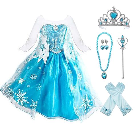 Buy Kawell Elsa Dress Up Costume With Cosplay Accessories Crown Wand