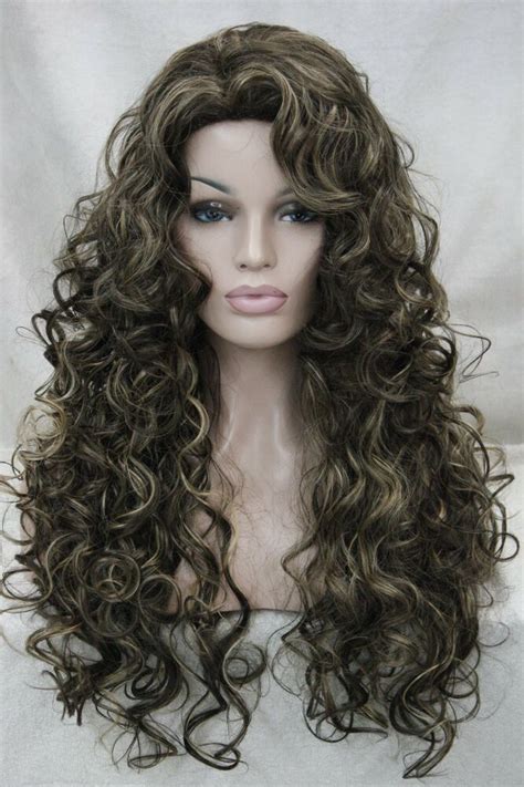 fashion sexy medium brown with ginger highlight long curly ...