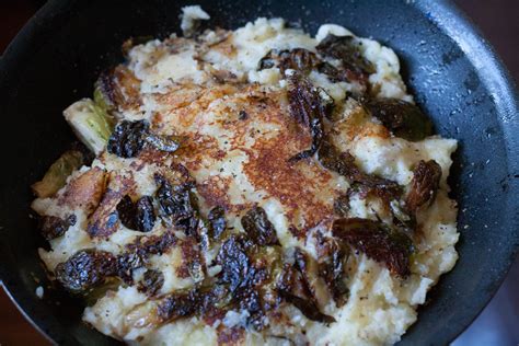 Spread the mix over the bottom of the pan and fry; Bubble and Squeak Thanksgiving Leftovers