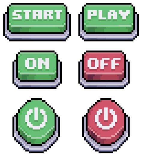 Pixel Art Game Buttons Start Play On Off Icon For 8bit Game On