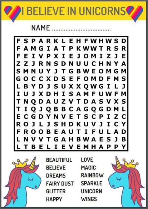 Unicorn Word Search For Kids Free Printable Word Puzzles For Kids