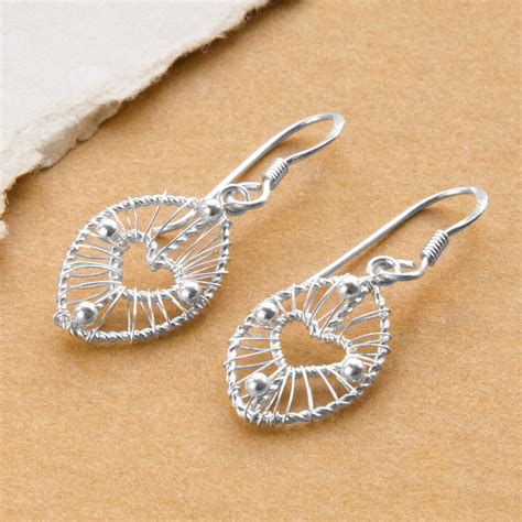 Sterling Silver Delicate Wire Oval Dangly Earrings By Martha Jackson