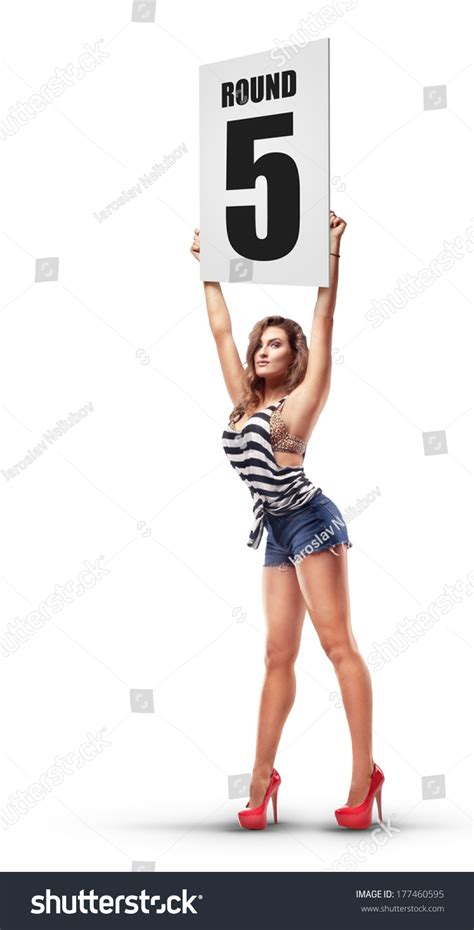 Boxing Ring Girl Holding Board Round Stock Photo 177460595