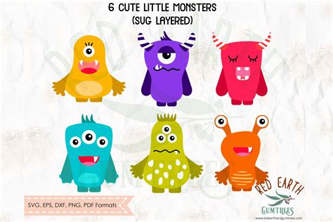 Kids Cute Little Monsters Monster Faces Svgpngdxfepspdf 389583