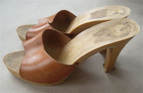 Vintage Leather High Heel Mules Wooden Sandals High Heels Vintage Shoes