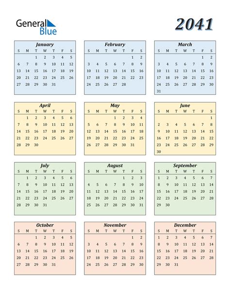 2041 Calendar Pdf Word Excel