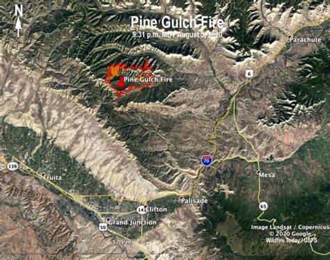 Map Pine Gulch Fire 931 Pm Mdt August 5 2020 Wildfire Today