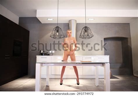 Erotic Nudes Woman Kneadling Dough Kitchen Stock Photo 293774972