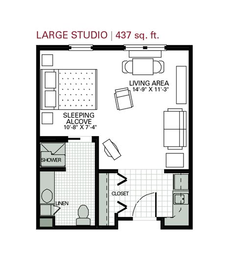 Large Studio 437 Sq Ft Studio Apartment Floor Plans Studio Floor