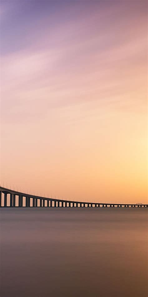 Sunset Minimal Vasco Da Gama Bridge Sea 1080x2160 Wallpaper Vasco