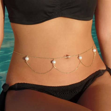 1 Pc Sexy Faux Pearl Waist Belly Chains Double Layeres Women Bikini Body Chains Summer Beach
