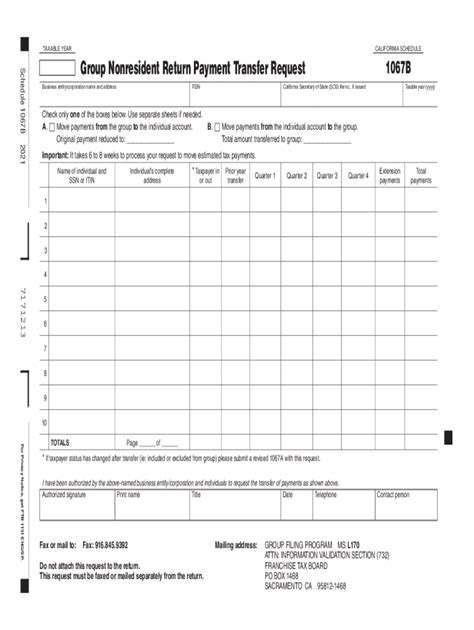 Ca Ftb Schedule 1067b 2020 2022 Fill Out Tax Us Legal Forms