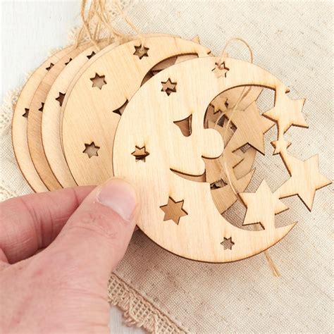 Unfinished Wood Celestial Moon And Stars Ornaments All Wood Cutouts