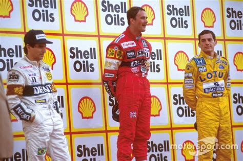 Podium Le Vainqueur Nigel Mansell Williams Le Second Nelson Piquet