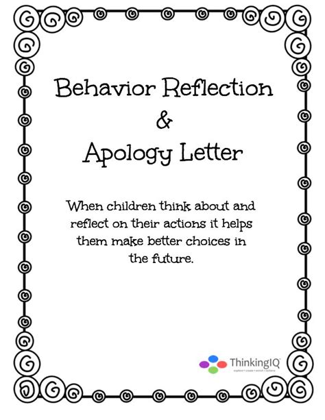 Behavior Reflection And Apology Letter Template Help Kids Reflect On