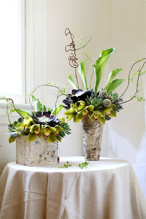 Aeonium Succulents Arrangements With Cymbidium Orchid Curly Willow Tip Calla Lilly