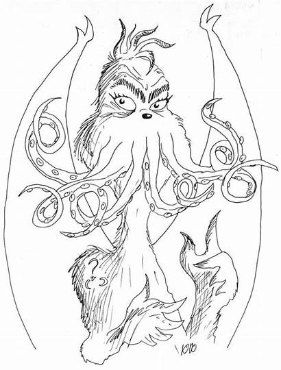 Grinch Cthulhu Coloring Dr Seuss Printable Doodle