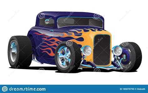 Custom Hotrod Car With Big Engine Cartoon Vector