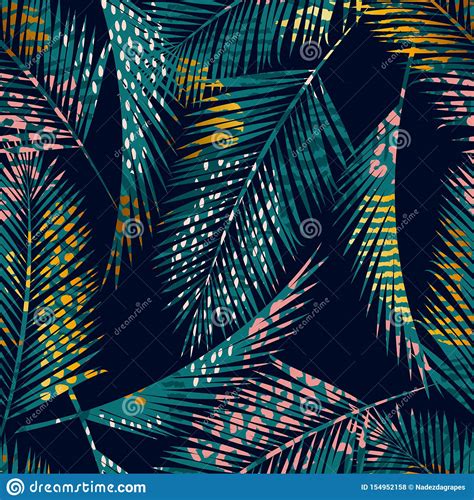 Trendy Seamless Exotic Pattern With Palm Animal Prints And Hand Drawn