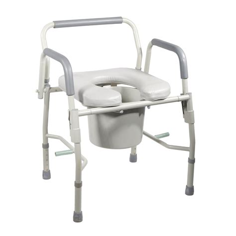 Steel Drop Arm Bedside Commode With Padded Seat And Arms Professional