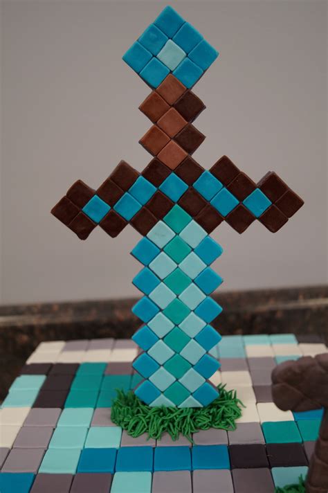 Fondant Minecraft Sword | Minecraft birthday cake, Minecraft sword, Minecraft cake