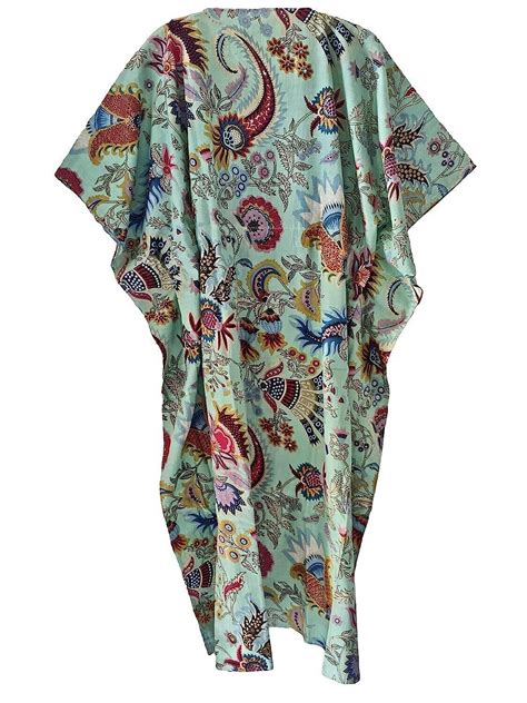 Indian Green Mukut Print Cotton Hippie Maxi Women Nightwear Caftan Dress Kimono Ebay