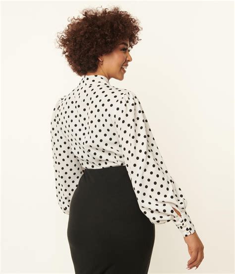 Unique Vintage Gwen Tie Neck Black And White Polka Dot Blouse