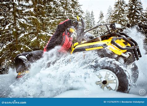 Winter Race On An Atv On Snow In The Forest Stock Image Image Of