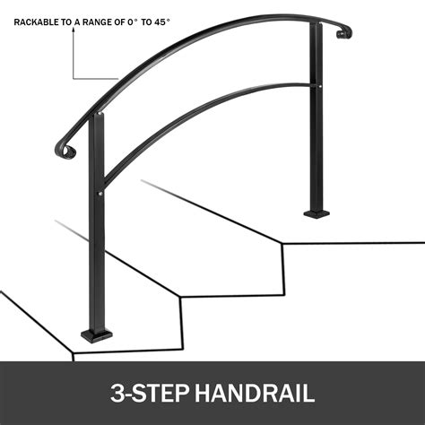 Vevorbrand 3 Step Handrail For Outdoor Stairs Metal Handrail 3 Step