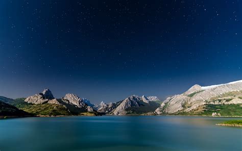 Lake Mountains Landscape Night Stars Hd Wallpaper Nature And