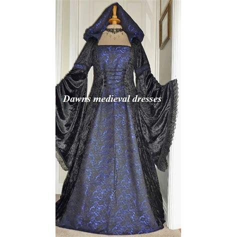 Medieval Pagan Renaissance Wedding Dress Black And Blue Hood Medieval