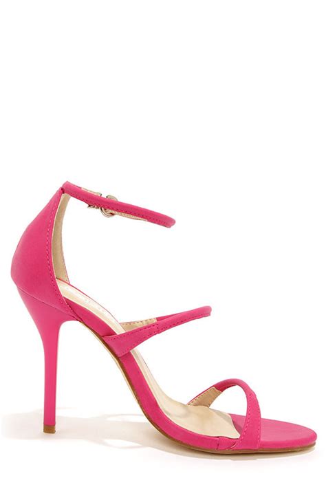 Sexy Pink Heels Ankle Strap Heels Single Sole Heels 7200