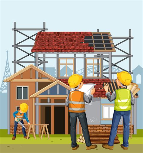 Cartoon Scene Of Building House Construction Site 7012430 Vector Art At