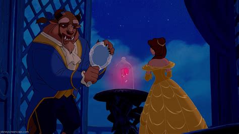 The Beast Shows Belle His Magic Mirror To Let Her See Her Father