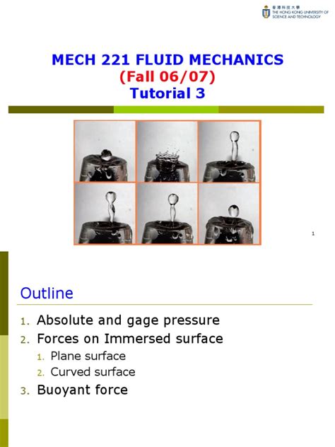 Mech 221 Fluid Mechanics Tutorial 3 Fall 0607 Pdf Pressure