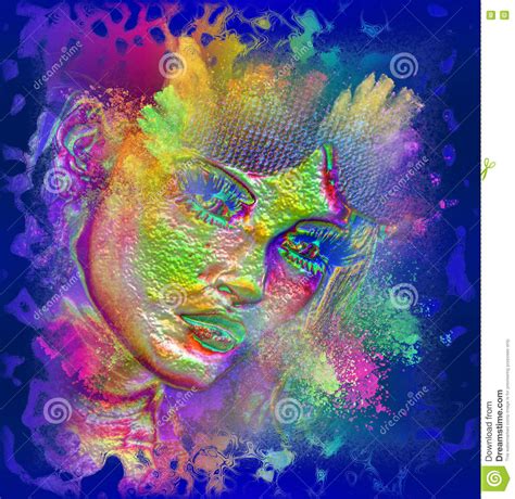 Modern Digital Art Image Of A Woman S Face Close Up With Colorful
