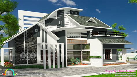 Ultra Modern 4 Bhk Mixed Roof Home Kerala Home Design And Floor Plans