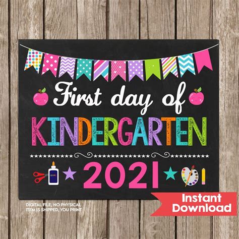 Girl First Day Of Kindergarten Sign 8x10 Instant Download Etsy
