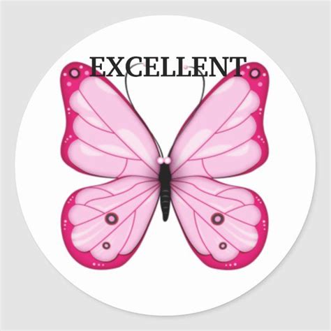 Pink Butterfly Good Jobwell Done Super Student Classic Round Sticker