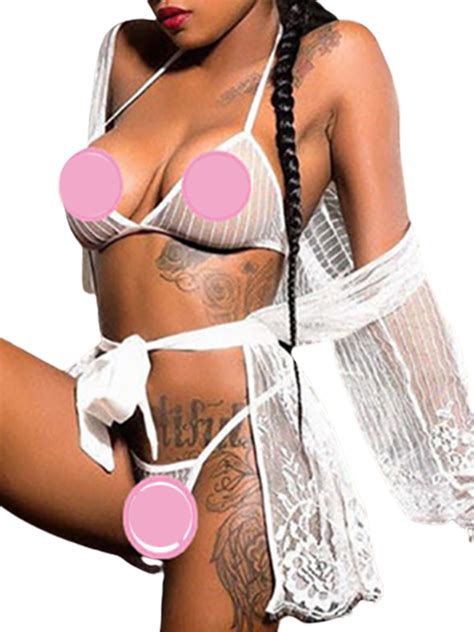 Women Sexy See Through Lace Lingerie Set Halterneck Bra G String Thong